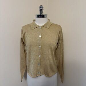 Vintage Gold Metallic Thread Collared Cardigan Size M